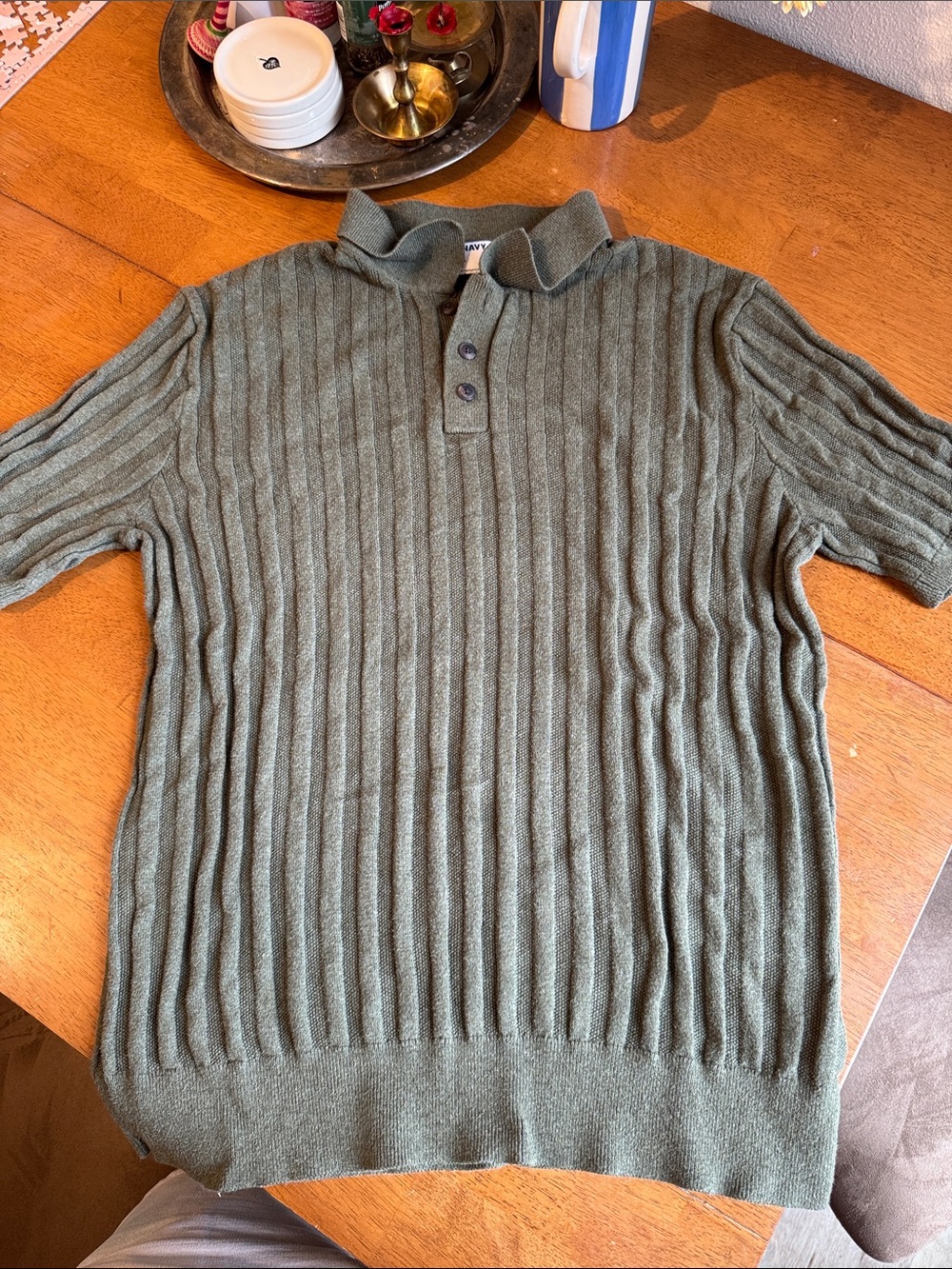Old Navy Olive Green Ribbed Short-Sleeve Polo Sweater